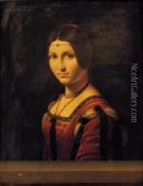 Portrait Of An Unknown Woman (la Belle Ferroniere) Oil Painting - Leonardo Da Vinci