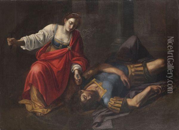 Sisara Et Jael 
Toile De Forme Ovale Mise Au Rectangle Oil Painting - Orazio Gentileschi