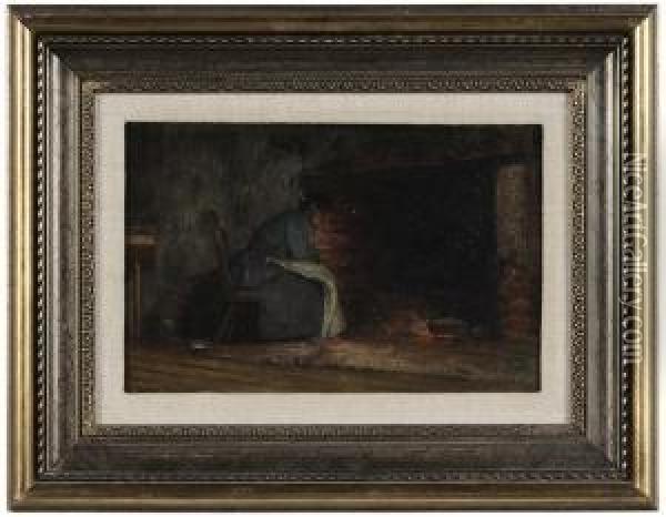 Woman By A Hearth Oil Painting - Harry Herman Roseland
