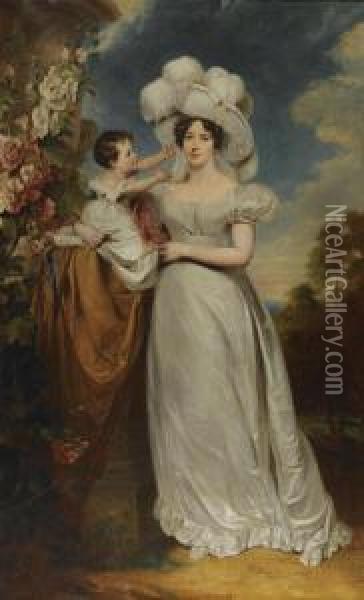 Portrait Of A Lady And Child Oil Painting - George Henry Harlow