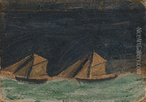 Two Boats Oil Painting - Alfred Wallis