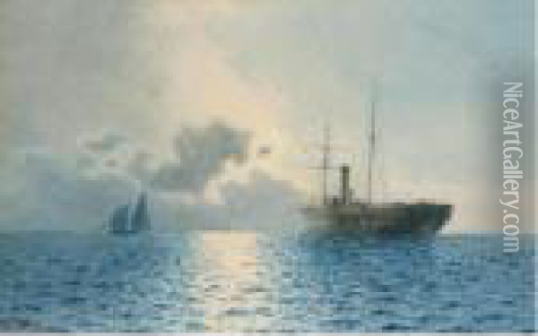 Sailing On Calm Seas Oil Painting - Emilios Prosalentis
