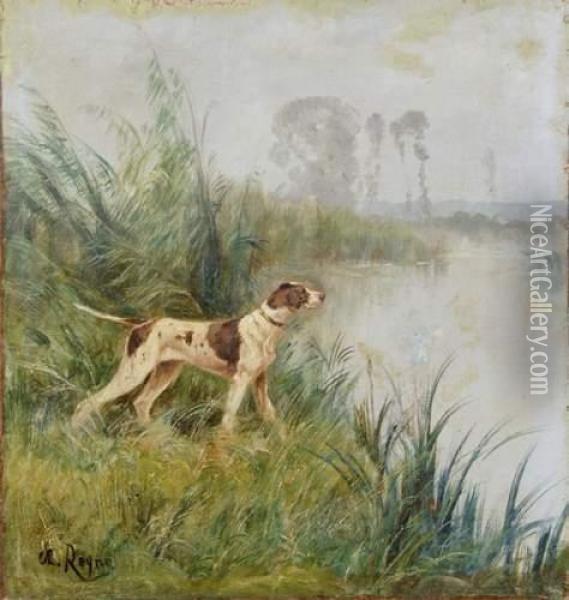 Chien Au Bord D'un Etang Oil Painting - Charles Andere Reyne