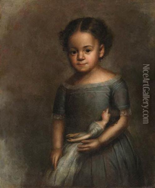 Portraits Of A Boy And Girl; A Pair Of Works Oil Painting - Joseph A. Haskell