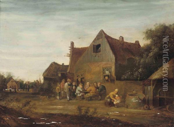 Peasants Carousing Outside A Tavern Oil Painting - Pieter de Bloot