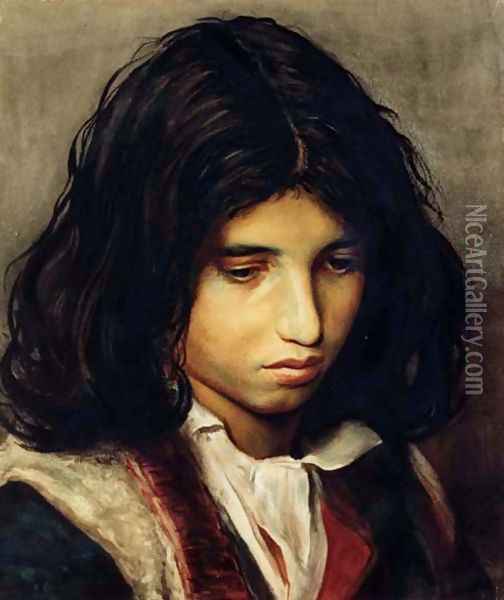 Half portrait of a gypsy boy Oil Painting - Franz Von Defregger