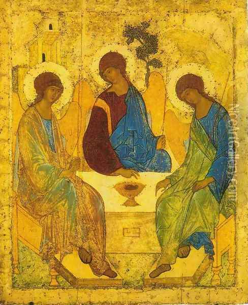 Trinity c. 1411 Oil Painting - Andrey Rublyov
