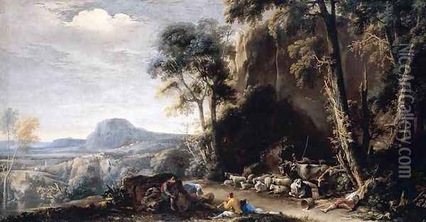 Wooded Landscape c. 1650 Oil Painting - Salvator Rosa