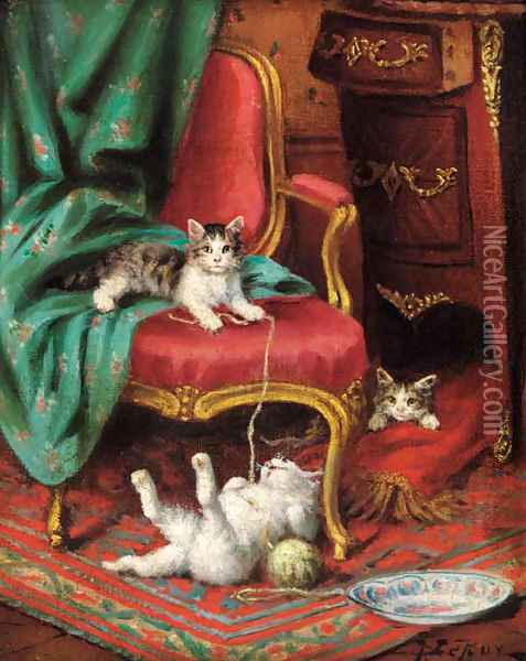 The playful cats Oil Painting - Jules Leroy