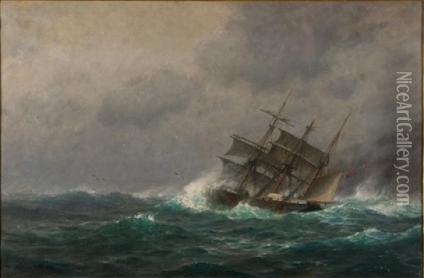 Ship In Stormy Waters Oil Painting - William Edward Norton