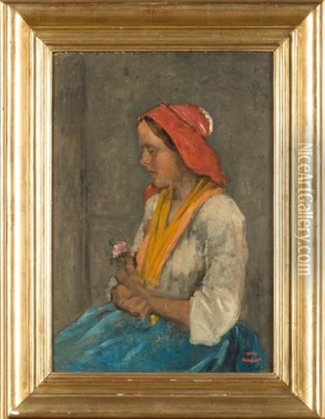 Jeune Fille Au Bouquet De Fleurs Oil Painting - Charles Francois Daubigny