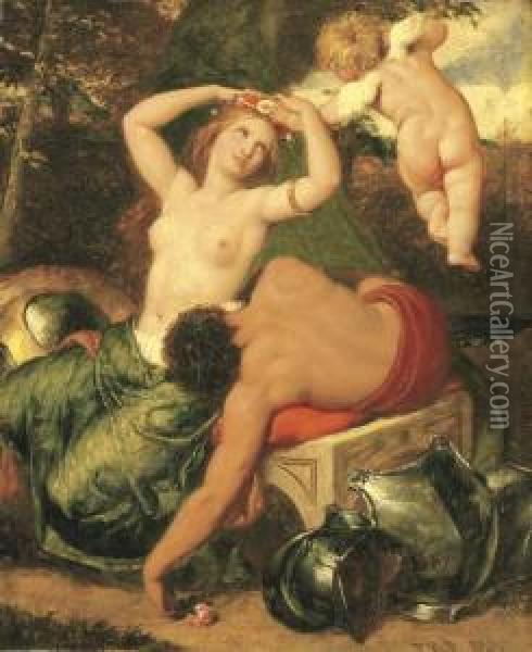 Mars And Venus, Crowned By Cupid Oil Painting - Rederick Richard Pickersgill