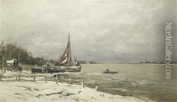 Winter Coastal Scene Oil Painting - Louis Apol