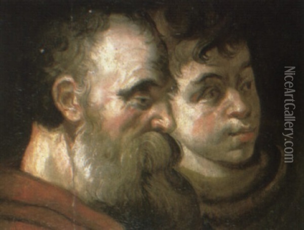 The Head Of A Bearded Man And A Youth Oil Painting - Jacob Jordaens