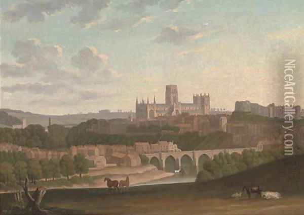 An extensive view of Durham, with cattle and horses in the foreground Oil Painting - Henry Lark Pratt