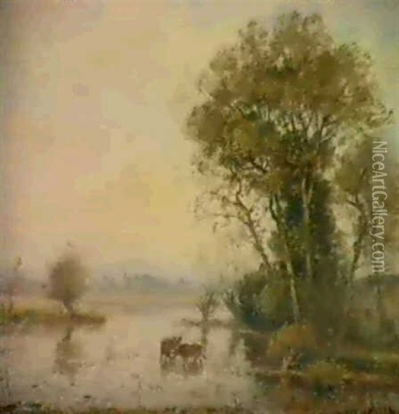 Uberflutetes Flussufer Oil Painting - Louis Aime Japy