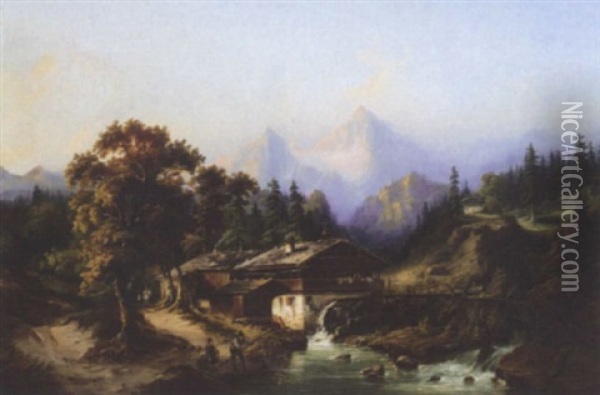A Cabin Beneath The Mountains Oil Painting - Henry Jackel