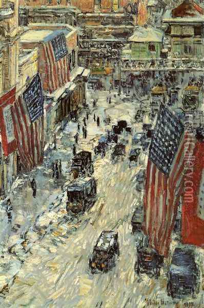 Flags on Fifty-Seventh Street Oil Painting - Frederick Childe Hassam