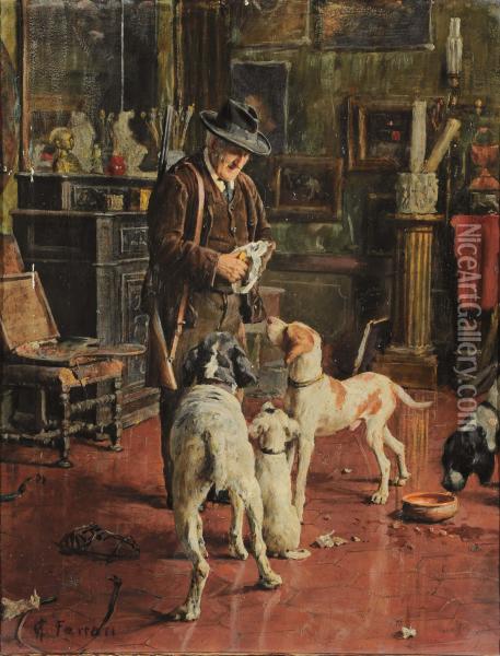 Cacciatore Con Cani Oil Painting - Carlo Ferrari
