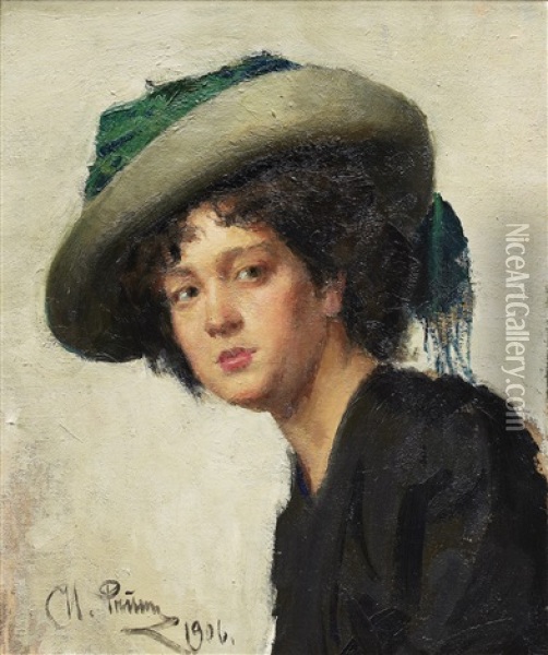 Portrait Of A Woman In A Grey Hat Oil Painting - Ilya Repin