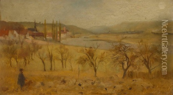 Flusslandschaft Oil Painting - Fritz Schider