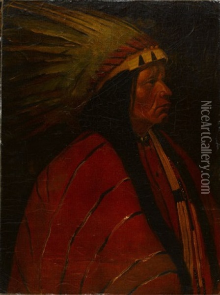 Portrait Of An Indian Cheif Oil Painting - Winold Reiss