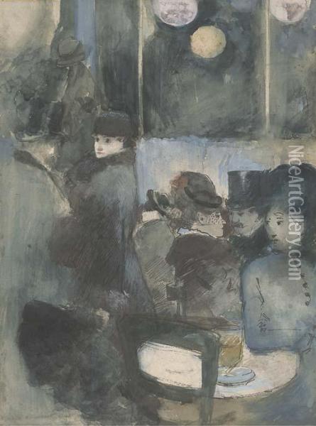 Au Cafe Oil Painting - Jean-Louis Forain