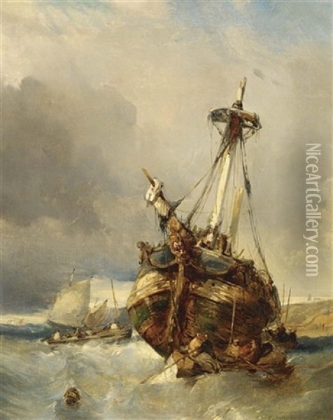 Sailing Near The Coast Oil Painting - Louis-Gabriel-Eugene Isabey