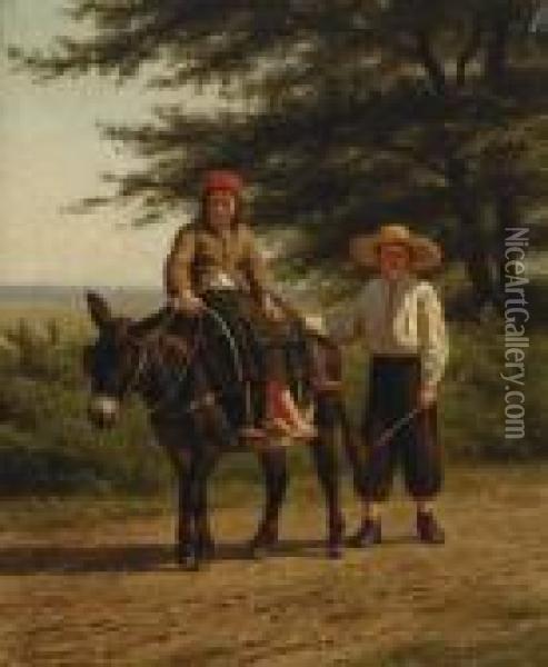 Man And Woman On A Donkey Oil Painting - Willem Carel Nakken
