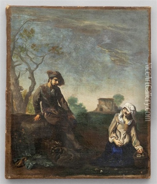 Chichierre Tra Contadini Oil Painting - Michelangelo Cerquozzi