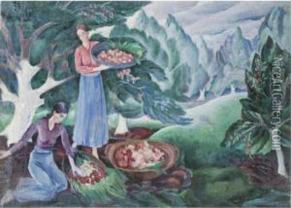 Harvesting Apples Oil Painting - Aleksey Ilyich Kravchenko