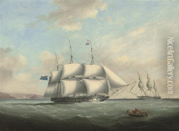 H.m.s. "pique" Emerging From Plymouth Sound And Exchanging Signals With An In-bound Frigate Off Her Port Bow Oil Painting - Nicholas Matthew Condy
