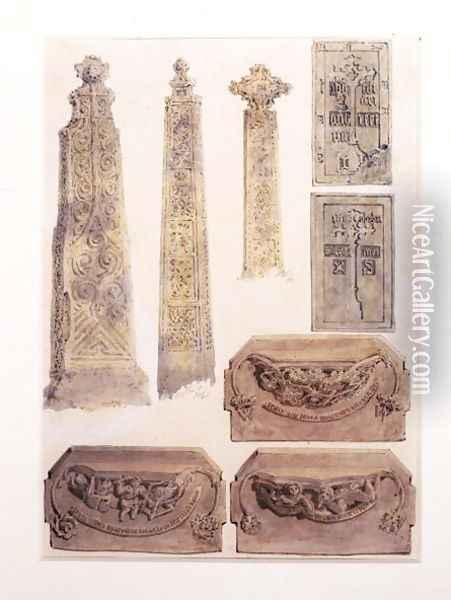 Eight Studies of crosses, brasses and misericords from Whalley Church, Whalley, Lancashire Oil Painting - Joseph Mallord William Turner