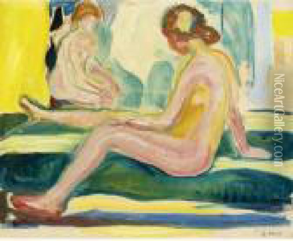 Seated Female Nudes Oil Painting - Edvard Munch