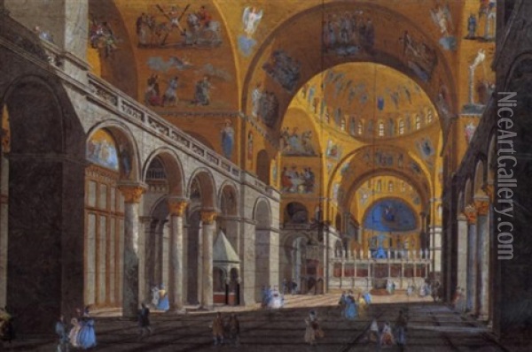 Interno Della Basilica Di San Marco A Venezia Oil Painting - Giuseppe Bernardino Bison