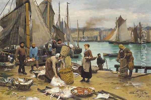 Unloading the catch Oil Painting - Victor-Gabriel Gilbert