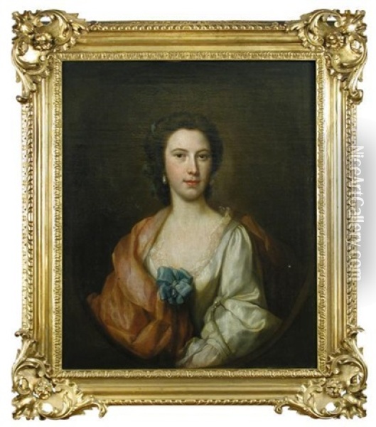 Portrait Of Miss Lucinda Holt Of Redgrave Oil Painting - George Knapton