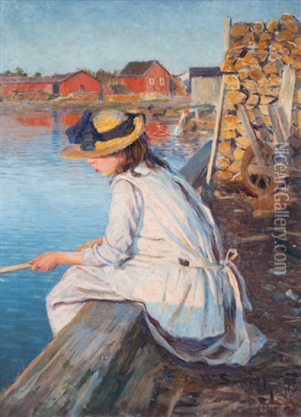 Girl Fishing Oil Painting - Wilhelm Smith