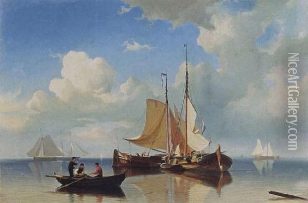 Shipping In An Estuary Oil Painting - Cornelis Christiaan Dommersen