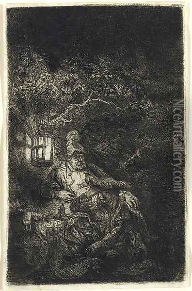 The Rest on the Flight into Egypt A Night Piece Oil Painting - Rembrandt Van Rijn