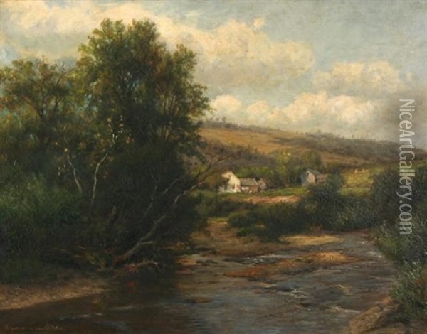 Landscape With Farm And River Oil Painting - Hendrik Dirk Kruseman van Elten