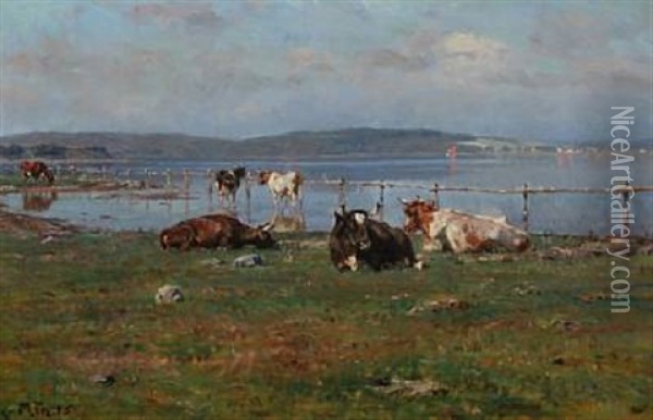 Koer Ved Fjorden Oil Painting - Hans Michael Therkildsen
