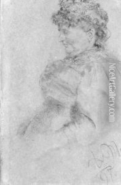 Brustbild Einer Wohlbeleibten Dame Im Profil Nach Links Oil Painting - Adolph von Menzel