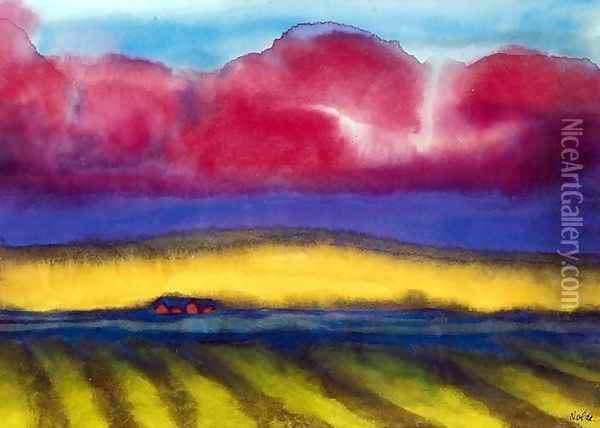 Marsh with farm Oil Painting - Emil Nolde
