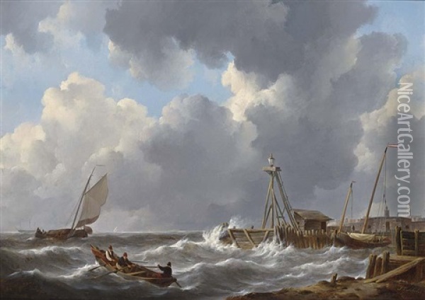 Voor De Rede Van Vlissingen (shipping Near The Roads Of Flushings) Oil Painting - Johannes Christiaan Schotel