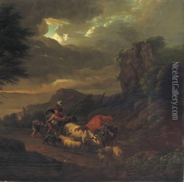 An Italianate Landscape With A Peasant Family In A Thunder Storm Oil Painting - Franciscus Xavery