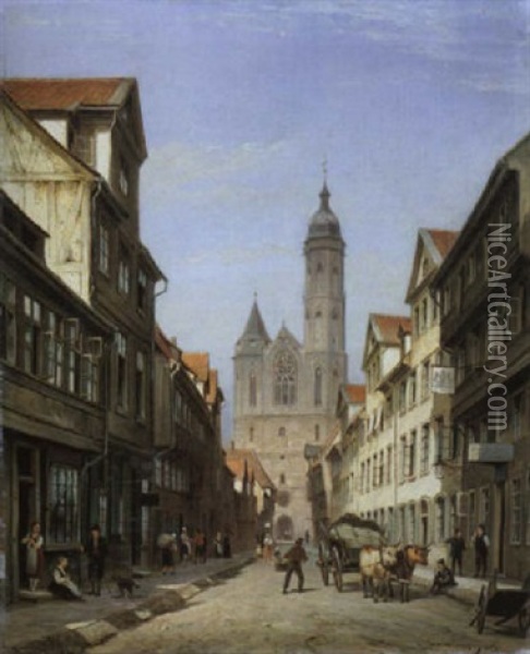 Standtansicht Mit Einer Zweiturmigen Kirche Oil Painting - Cornelis Christiaan Dommelshuizen
