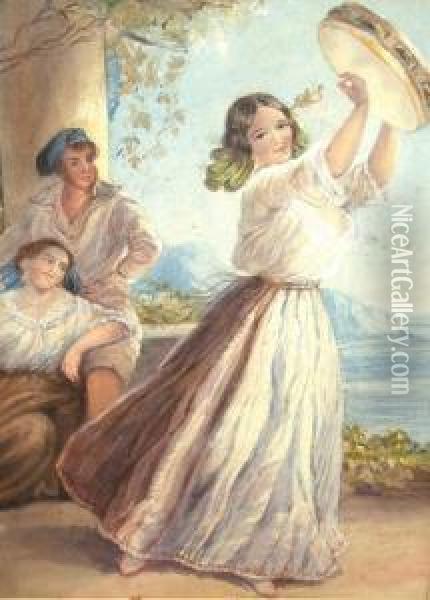 Circle Of Louisa, Marchioness Of
 Waterford -- The Tambourine Girl; Watercolour, 34.5x24.5cm Oil Painting - Louisa Anne, Marchioness of Waterford