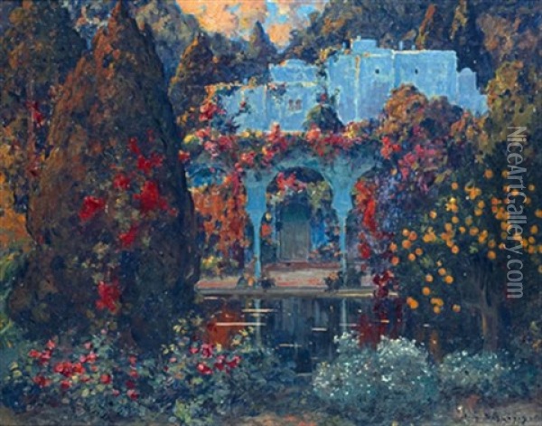 Villa Et Jardin D'alger Oil Painting - Eugene F. A. Deshayes