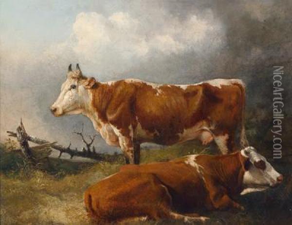 /attributed Kuhe In Einer Landschaft Oil Painting - Edmund Mahlknecht